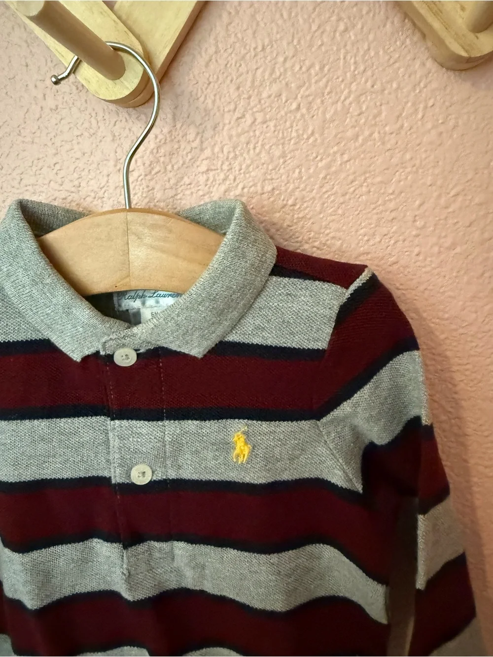 NWT Ralph Lauren Baby Striped Polo One-Piece in Gray and Burgundy